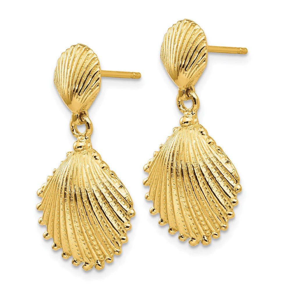 14k Yellow Gold 15 mm Scallop Shell Dangle Post Earrings (3.96 grams)