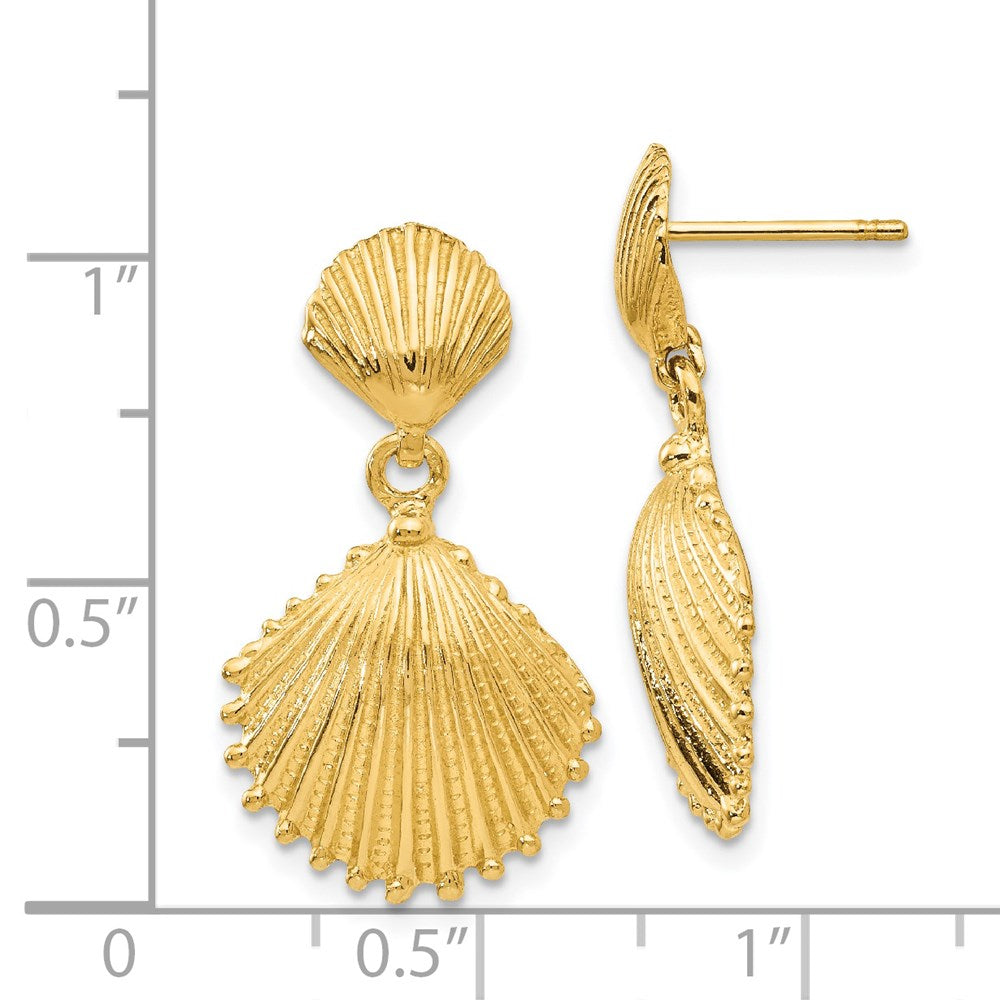 14k Yellow Gold 15 mm Scallop Shell Dangle Post Earrings (3.96 grams)