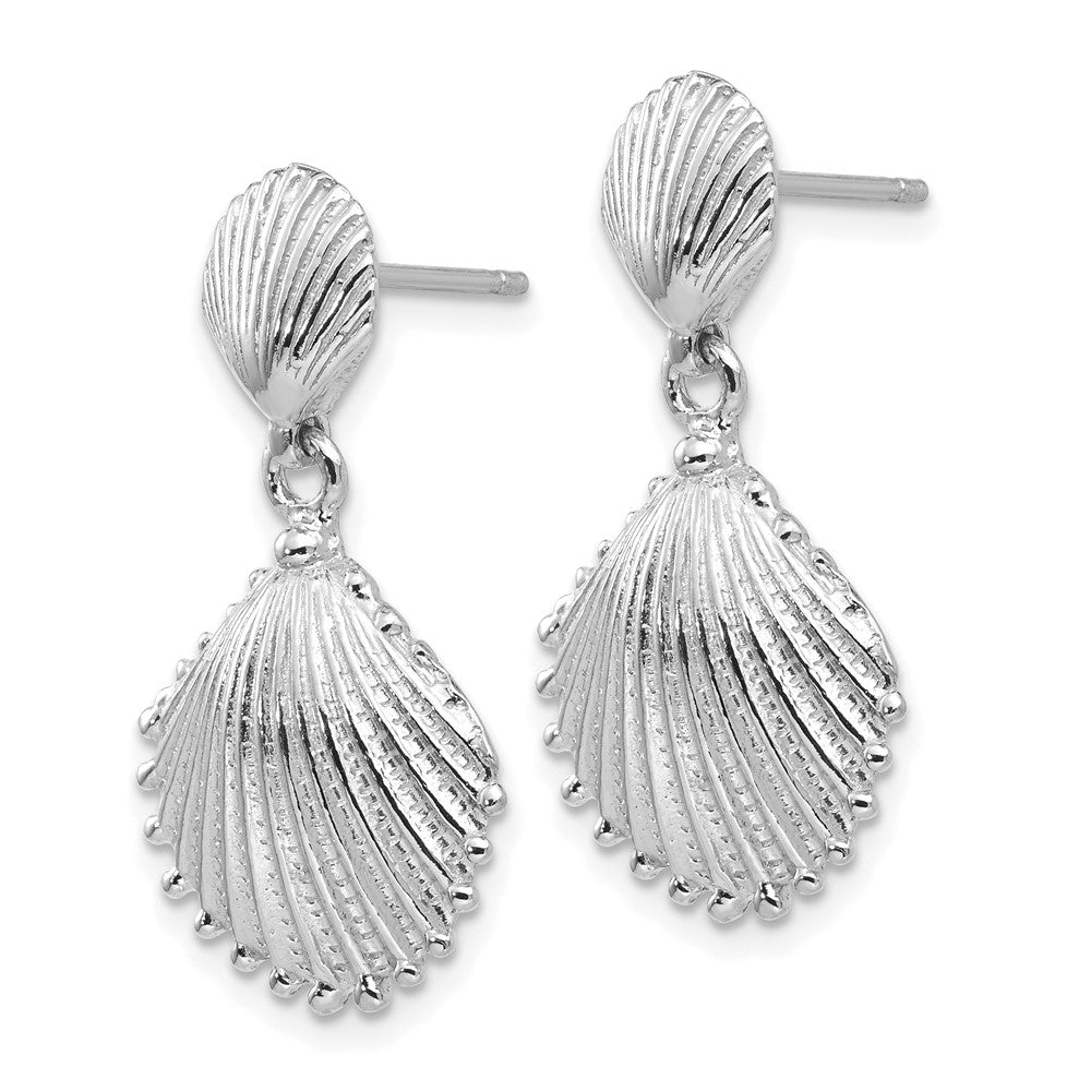 14k White Gold 14.5 mm  Scallop Shell Dangle Post Earrings (3.86 grams)