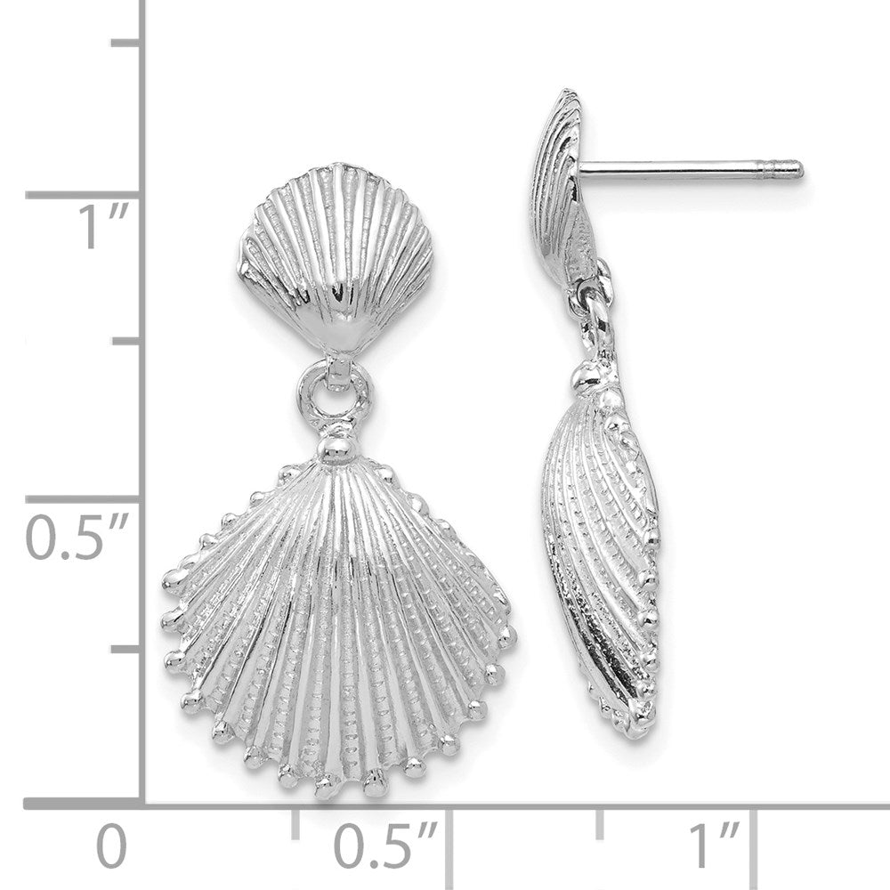 14k White Gold 14.5 mm  Scallop Shell Dangle Post Earrings (3.86 grams)