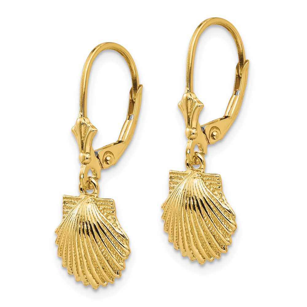 14k Yellow Gold 10 mm Scallop Shell Leverback Earrings (1.95 grams)