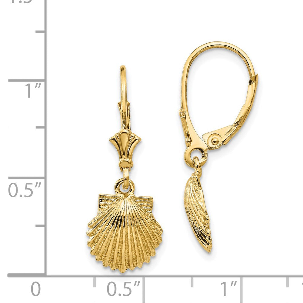 14k Yellow Gold 10 mm Scallop Shell Leverback Earrings (1.95 grams)