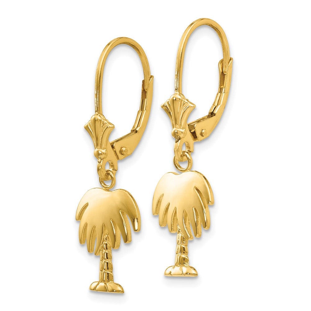 14k Yellow Gold 10 mm Palm Tree Leverback Earrings (1.75 grams)