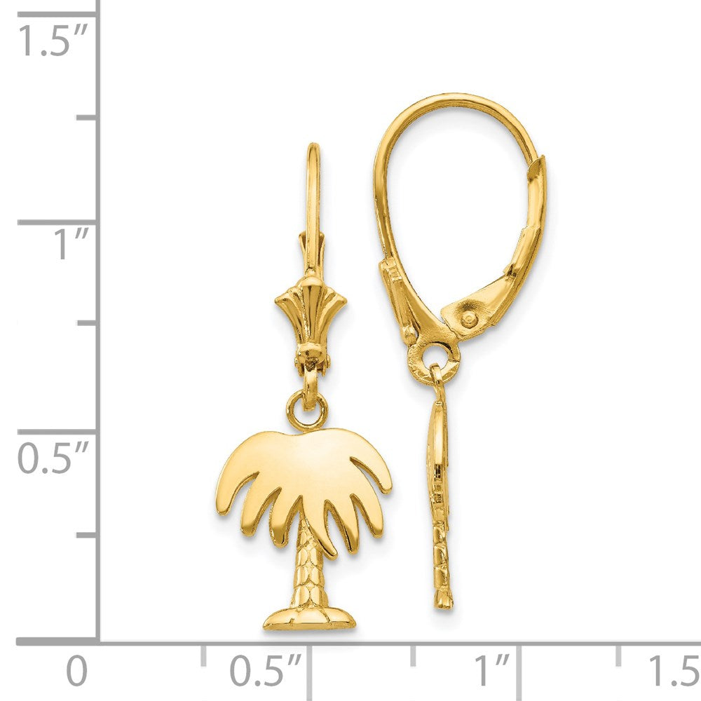 14k Yellow Gold 10 mm Palm Tree Leverback Earrings (1.75 grams)