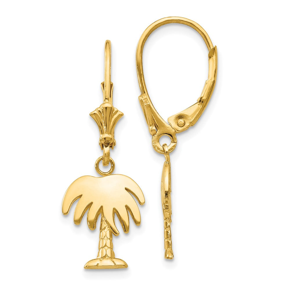 14k Yellow Gold 10 mm Palm Tree Leverback Earrings (1.75 grams)