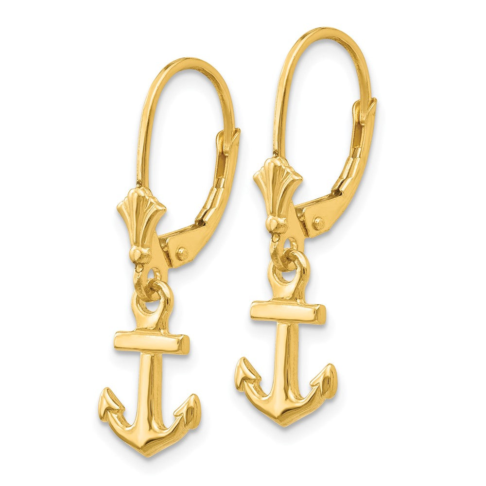 14k Yellow Gold 8 mm Mini Anchor Leverback Earrings (1.46 grams)