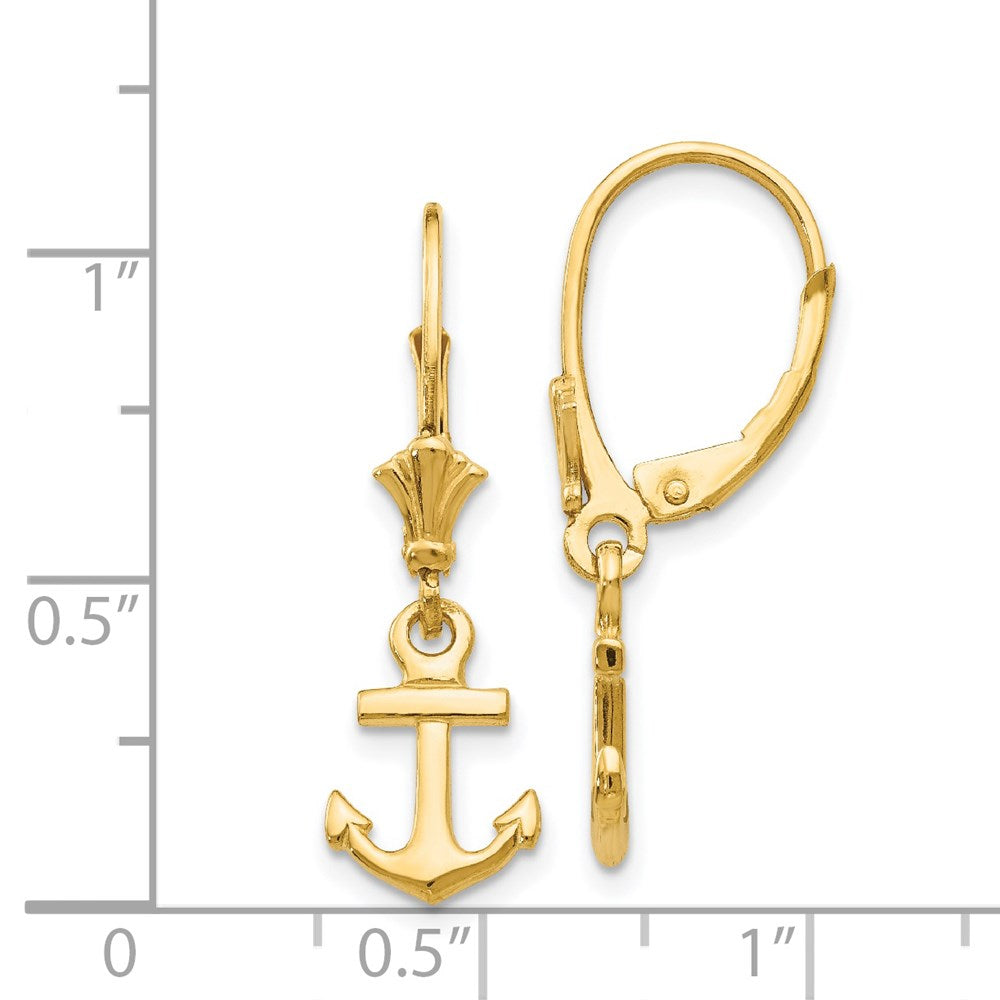 14k Yellow Gold 8 mm Mini Anchor Leverback Earrings (1.46 grams)