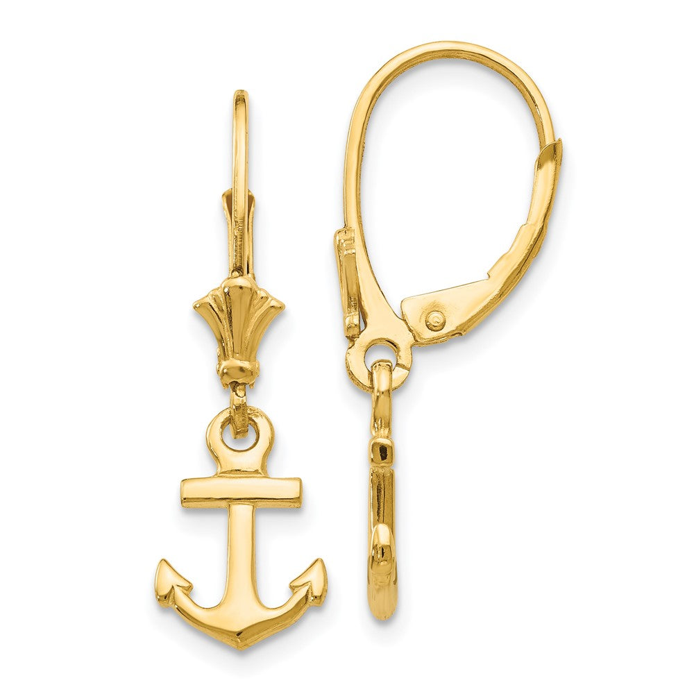 14k Yellow Gold 8 mm Mini Anchor Leverback Earrings (1.46 grams)