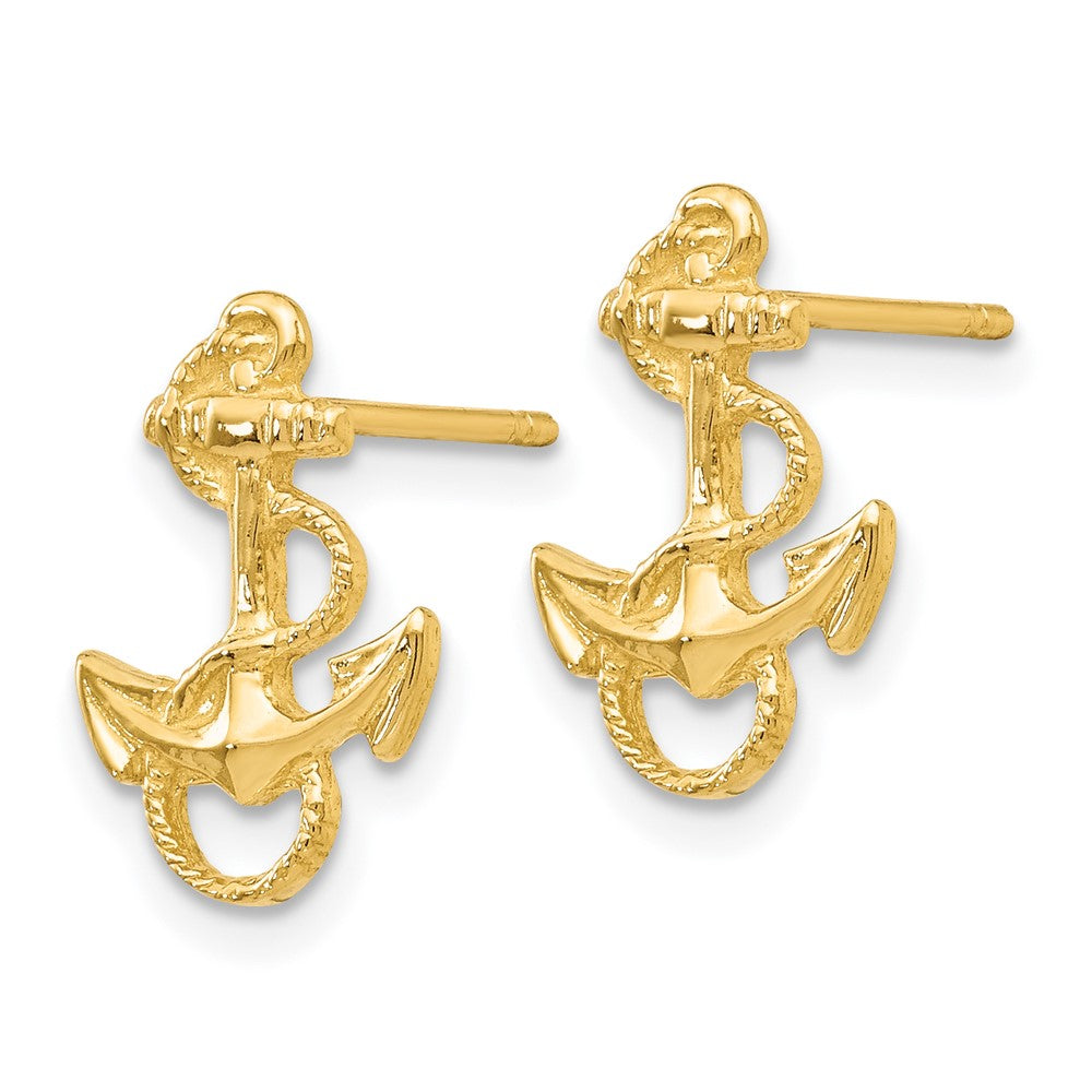 14k Yellow Gold 9 mm Anchor with Rope Trim Post Earrings (1.22 grams)