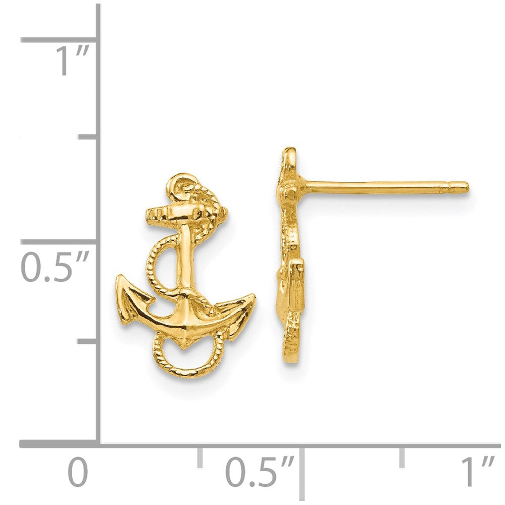 14k Yellow Gold 9 mm Anchor with Rope Trim Post Earrings (1.22 grams)