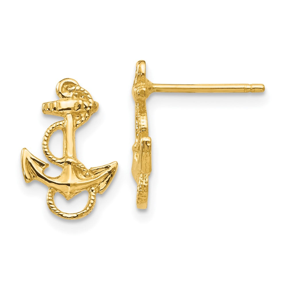 14k Yellow Gold 9 mm Anchor with Rope Trim Post Earrings (1.22 grams)