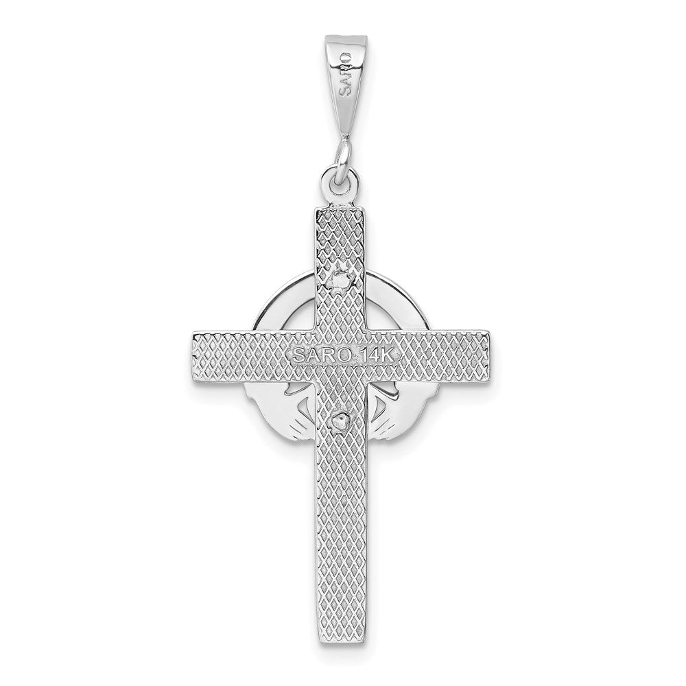 14k White Gold 20 mm Claddagh Cross Pendant (2.96 grams)