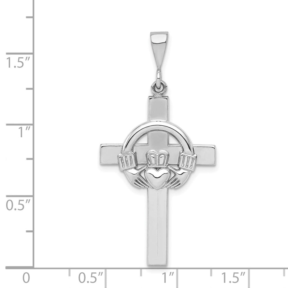 14k White Gold 20 mm Claddagh Cross Pendant (2.96 grams)