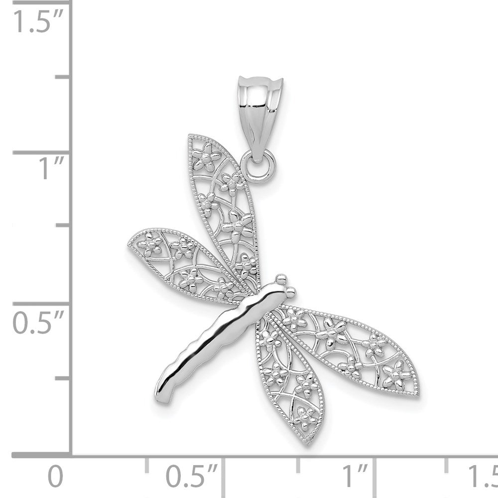 14k White Gold 26 mm Diamond-cut Dragonfly Pendant (1.11 grams)