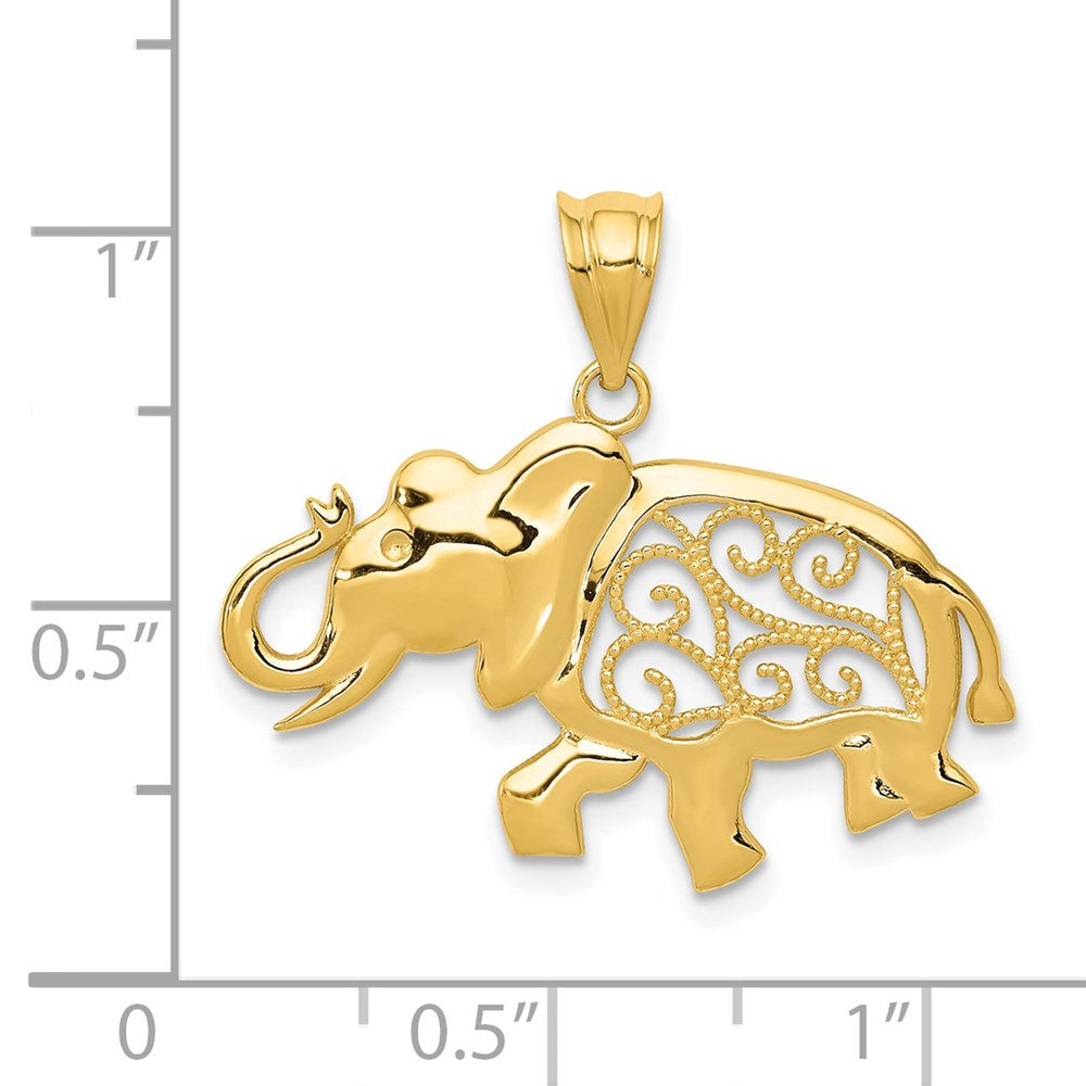 14k Yellow Gold 27 mm Filigree Elephant Pendant (1.35 grams)