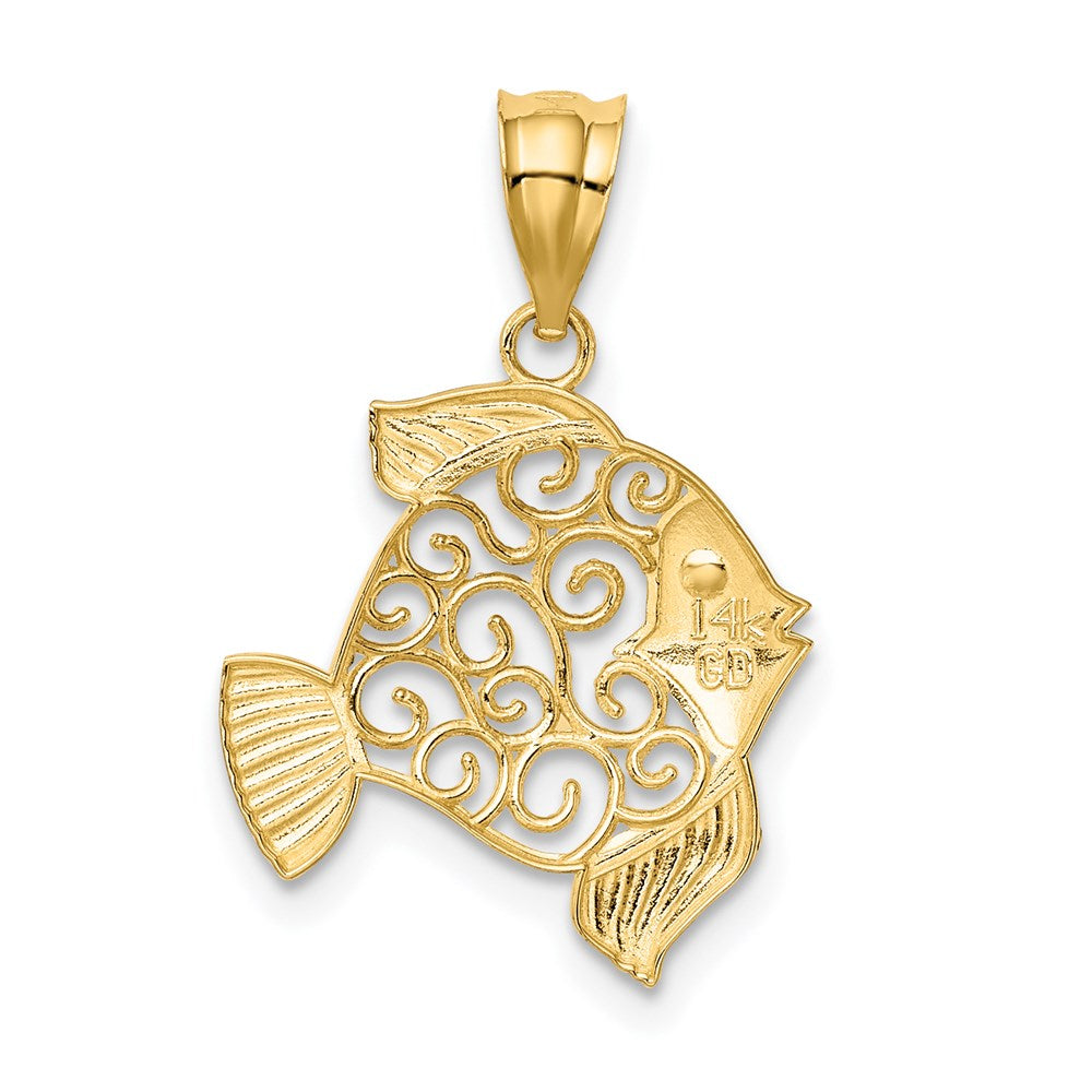 14k Yellow Gold 17 mm Filigree Fish Pendant (0.97 grams)