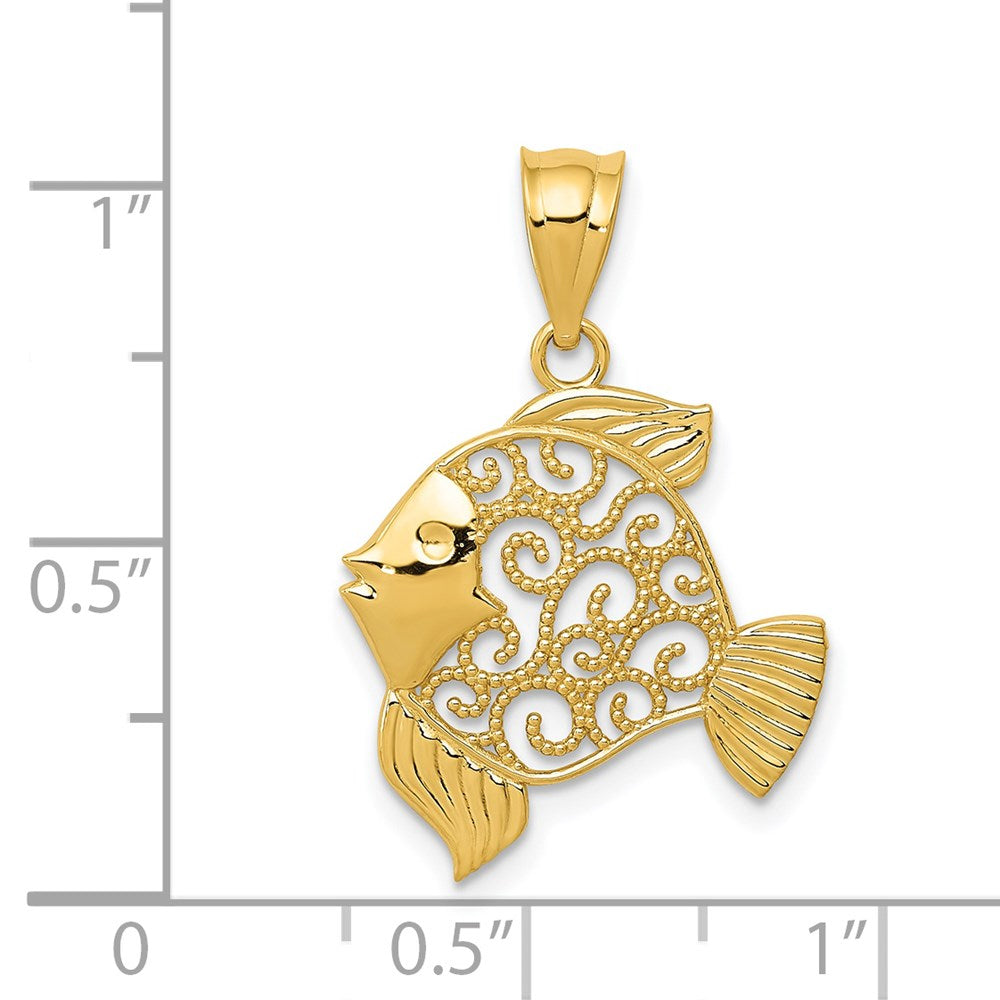 14k Yellow Gold 17 mm Filigree Fish Pendant (0.97 grams)