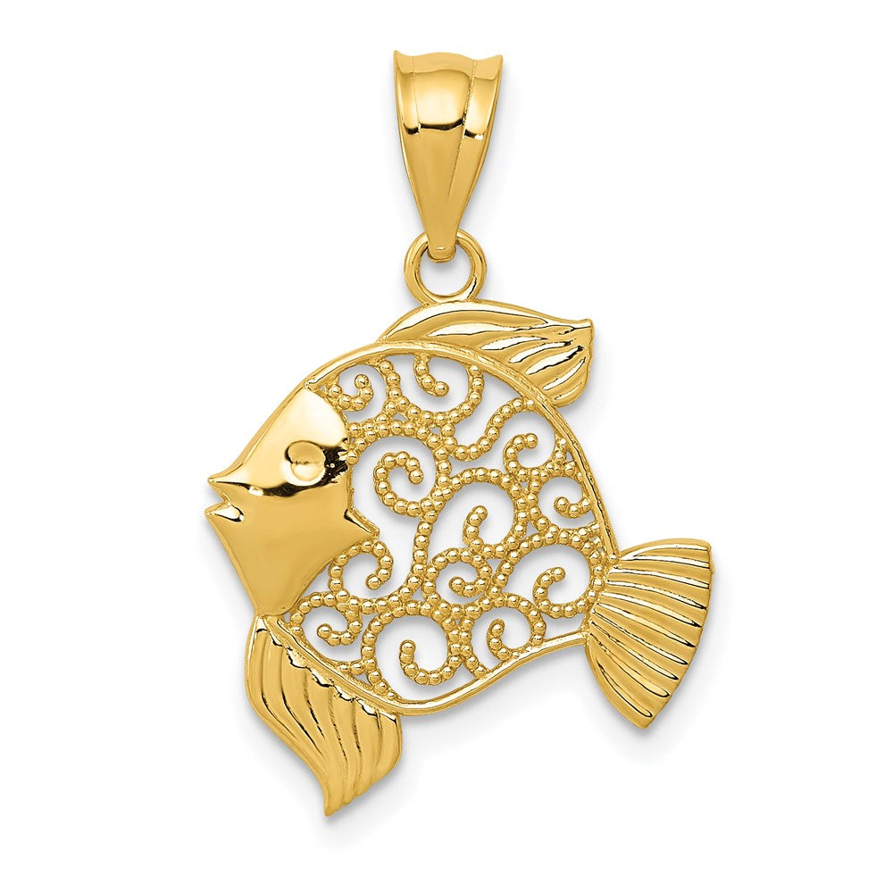 14k Yellow Gold 17 mm Filigree Fish Pendant (0.97 grams)