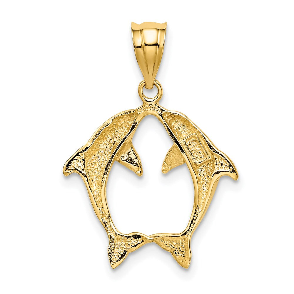 14k Yellow Gold 19 mm Two Dolphins Pendant (1.32 grams)