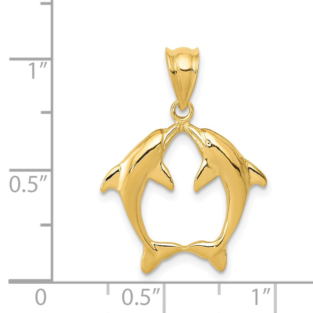 14k Yellow Gold 19 mm Two Dolphins Pendant (1.32 grams)