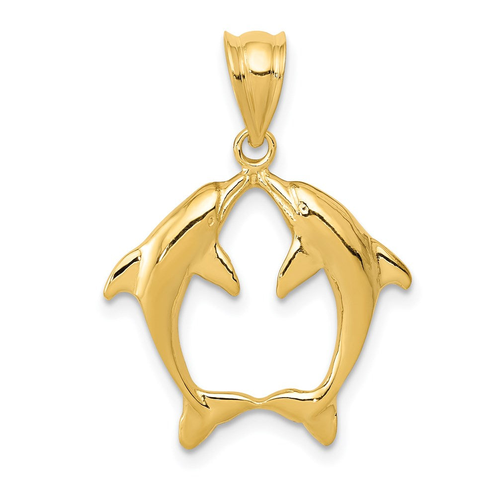 14k Yellow Gold 19 mm Two Dolphins Pendant (1.32 grams)