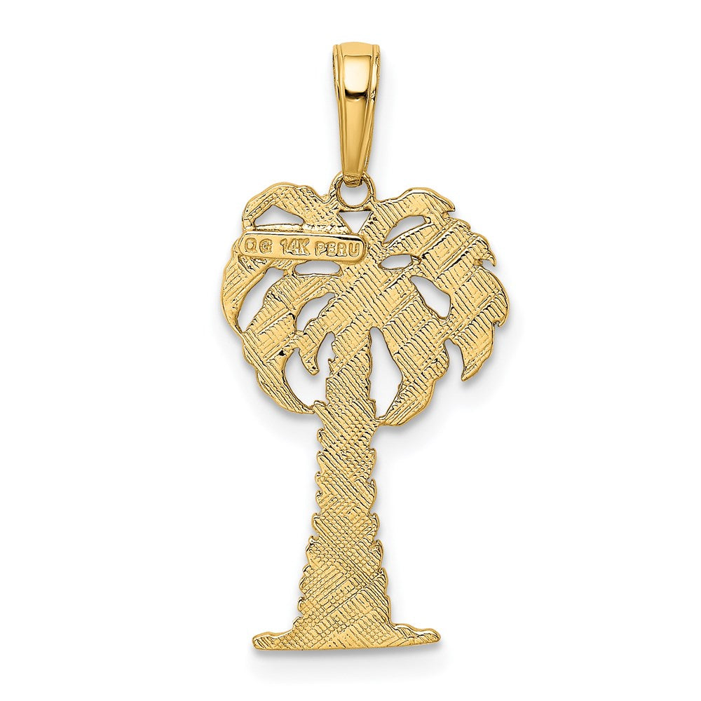 14k Yellow & Rhodium 14 mm  Polished And Textured Palm Tree Pendant (1.36 grams)