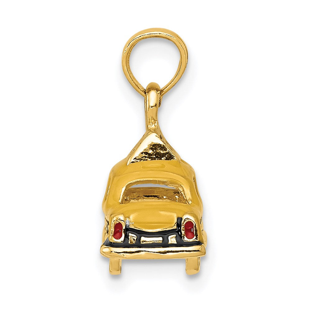 14k Yellow Gold 18 mm 3D Enameled TAXI Pendant (2.95 grams)