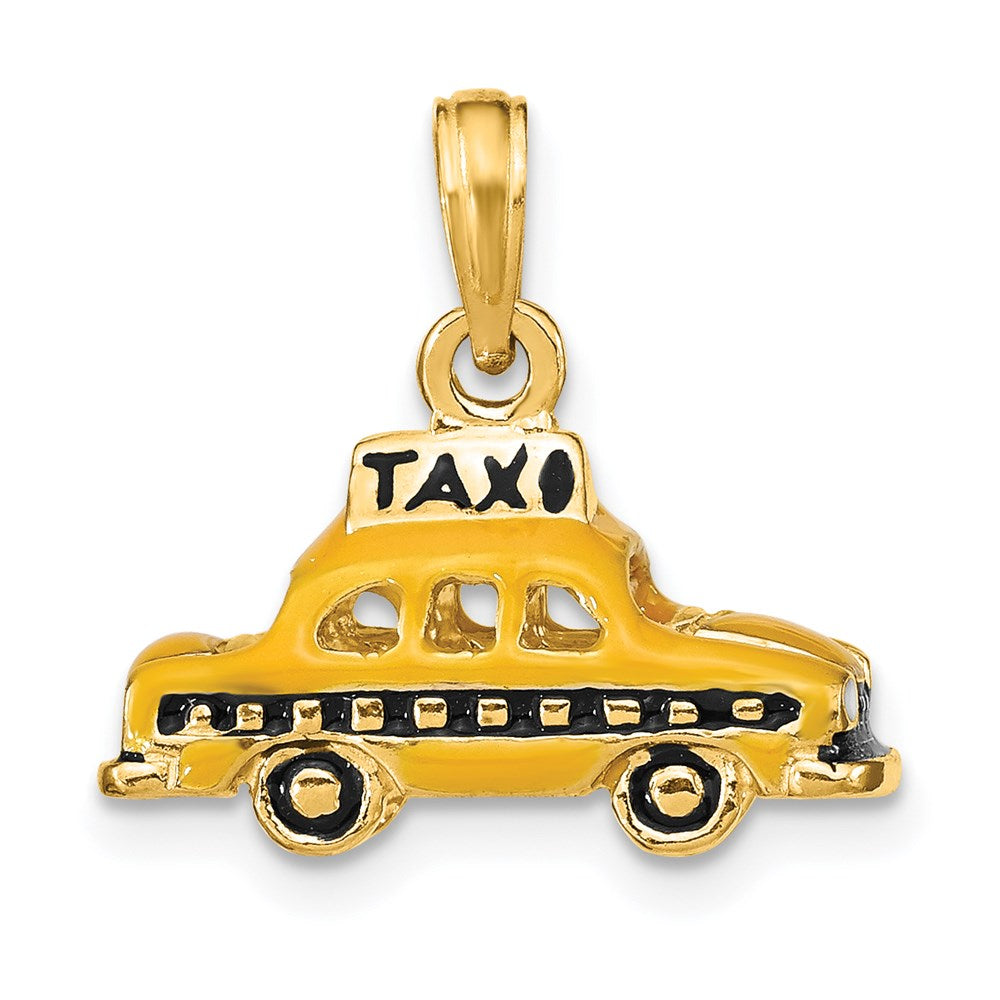 14k Yellow Gold 18 mm 3D Enameled TAXI Pendant (2.95 grams)