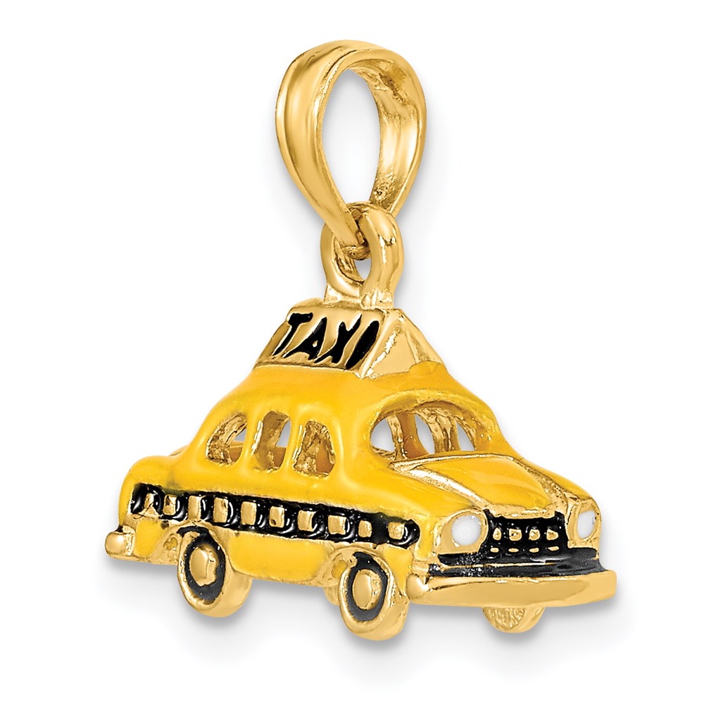 14k Yellow Gold 18 mm 3D Enameled TAXI Pendant (2.95 grams)