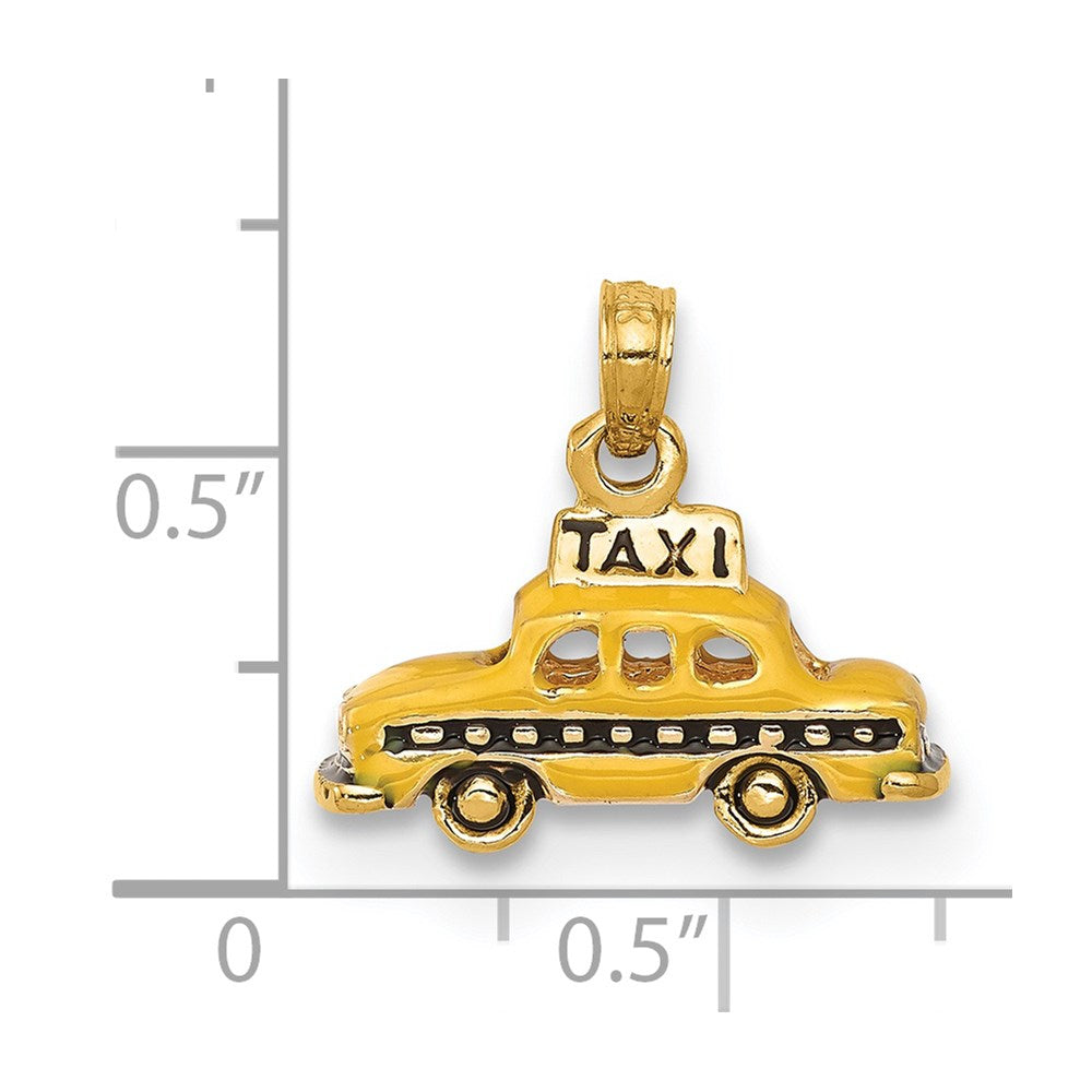 14k Yellow Gold 18 mm 3D Enameled TAXI Pendant (2.95 grams)