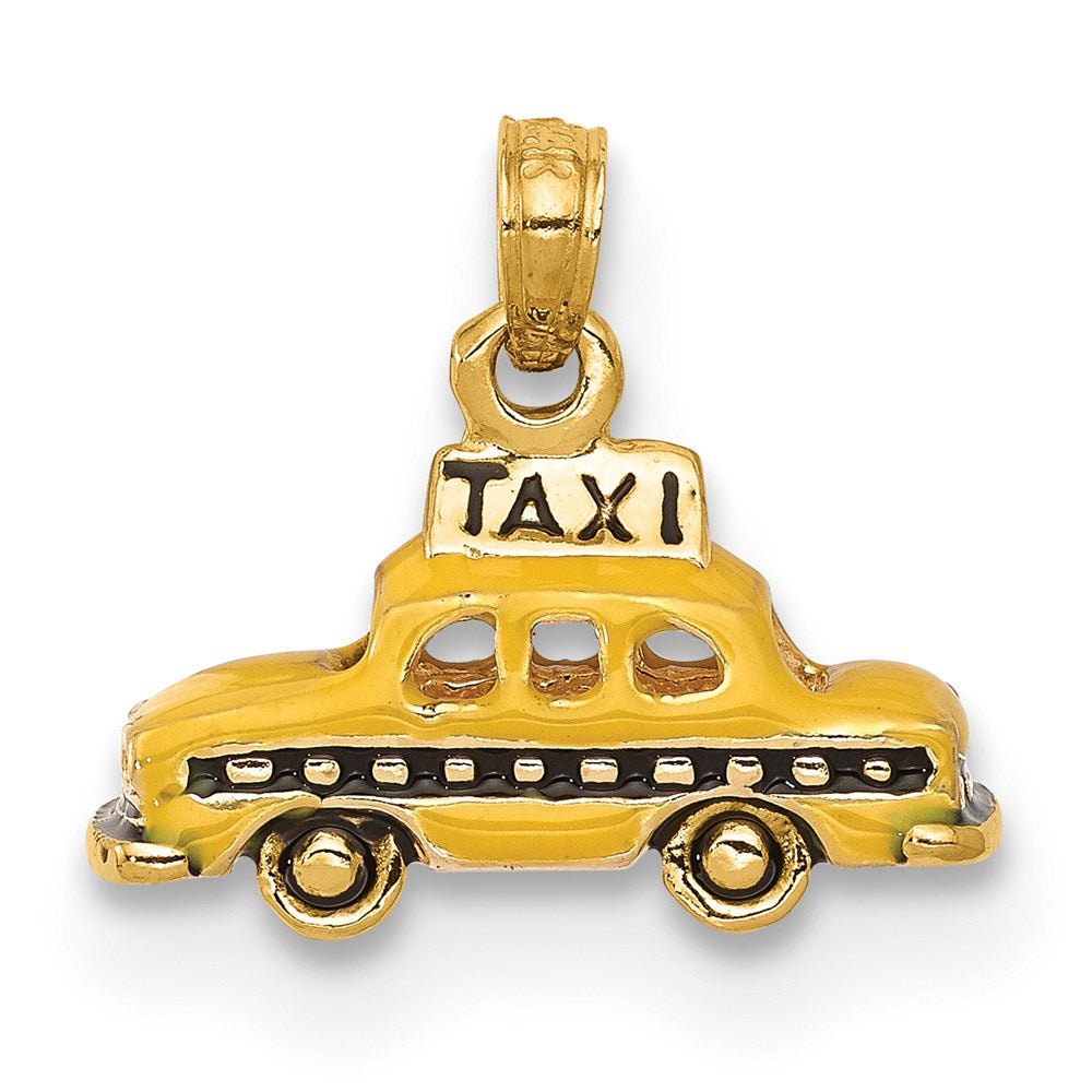 14k Yellow Gold 18 mm 3D Enameled TAXI Pendant (2.95 grams)