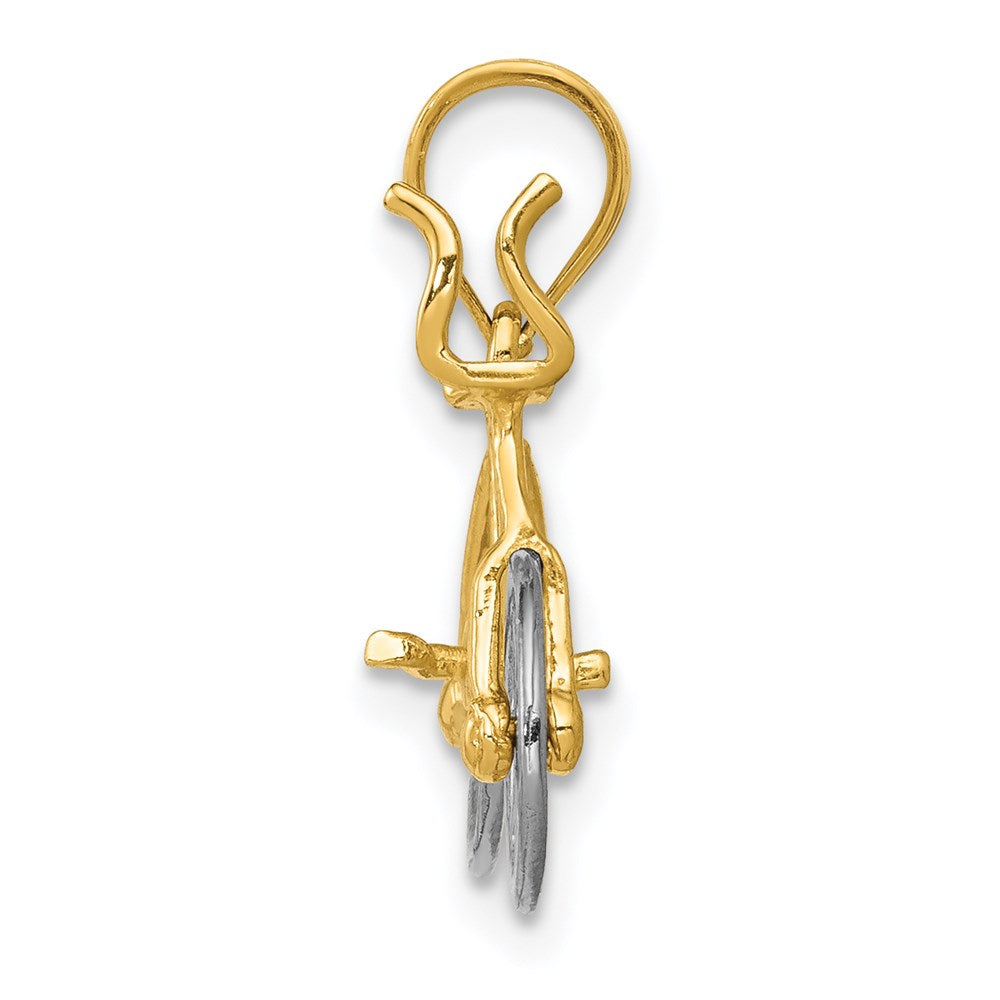 14k Two-tone 22 mm 3D Moveable Bicycle Pendant (1.14 grams)