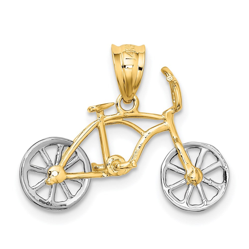 14k Two-tone 22 mm 3D Moveable Bicycle Pendant (1.14 grams)