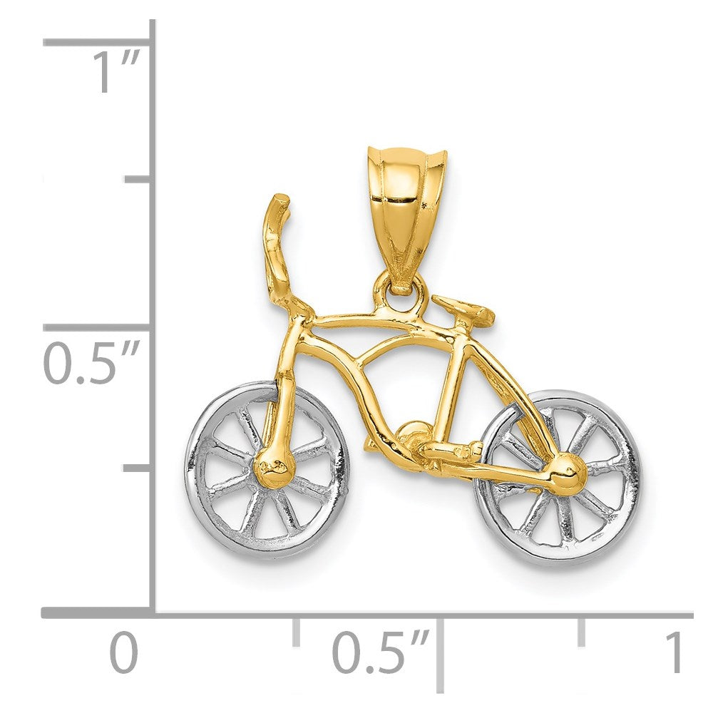 14k Two-tone 22 mm 3D Moveable Bicycle Pendant (1.14 grams)