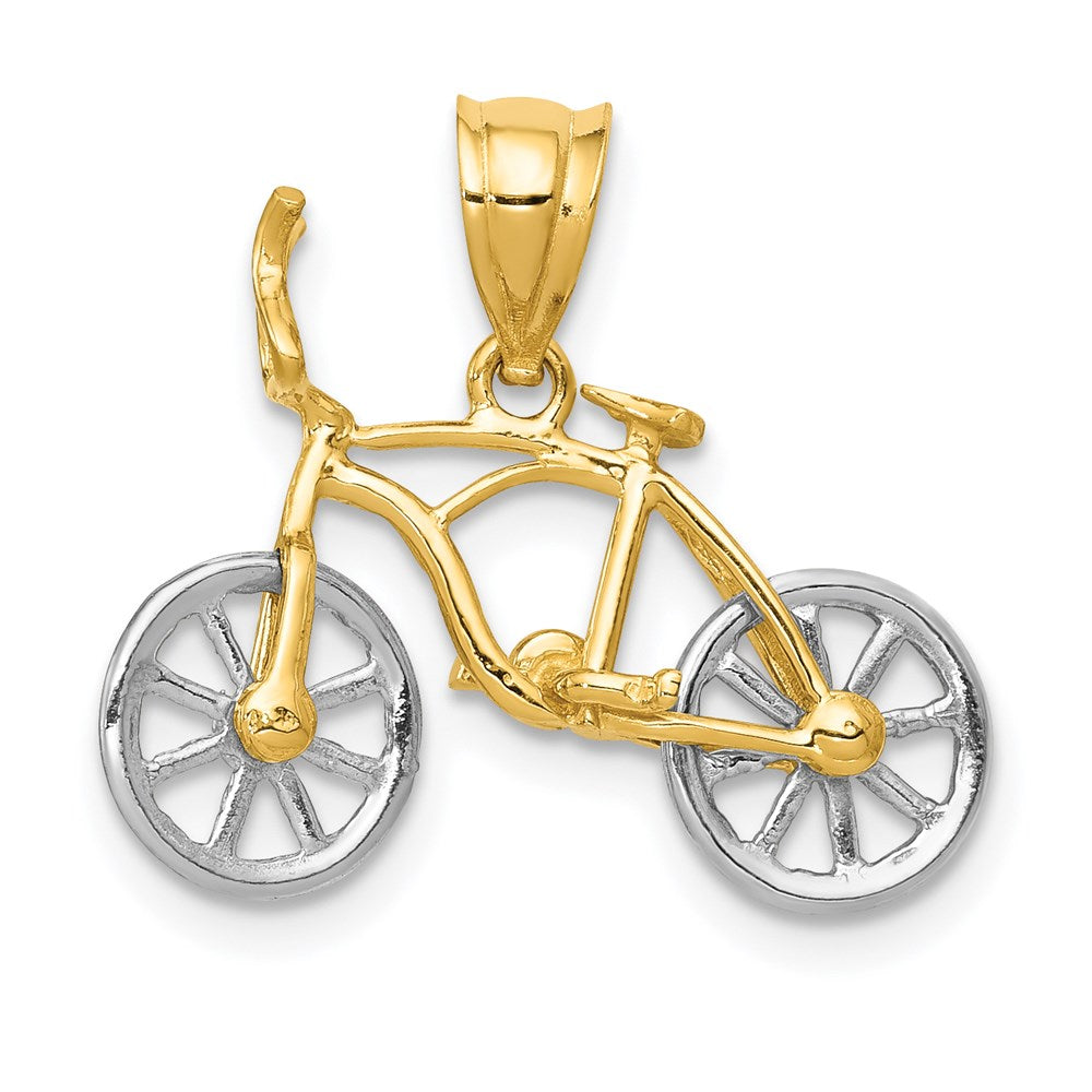 14k Two-tone 22 mm 3D Moveable Bicycle Pendant (1.14 grams)