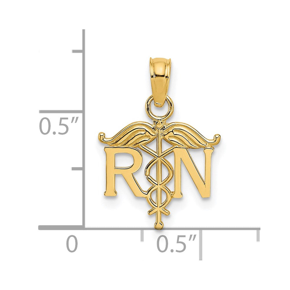 14k Yellow Gold 12 mm RN Registered Nurse Pendant (0.65 grams)