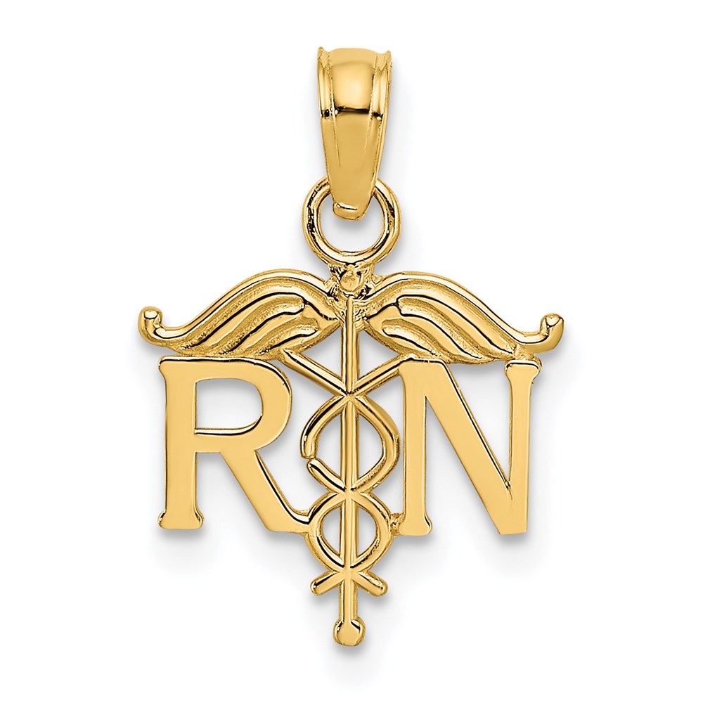 14k Yellow Gold 12 mm RN Registered Nurse Pendant (0.65 grams)