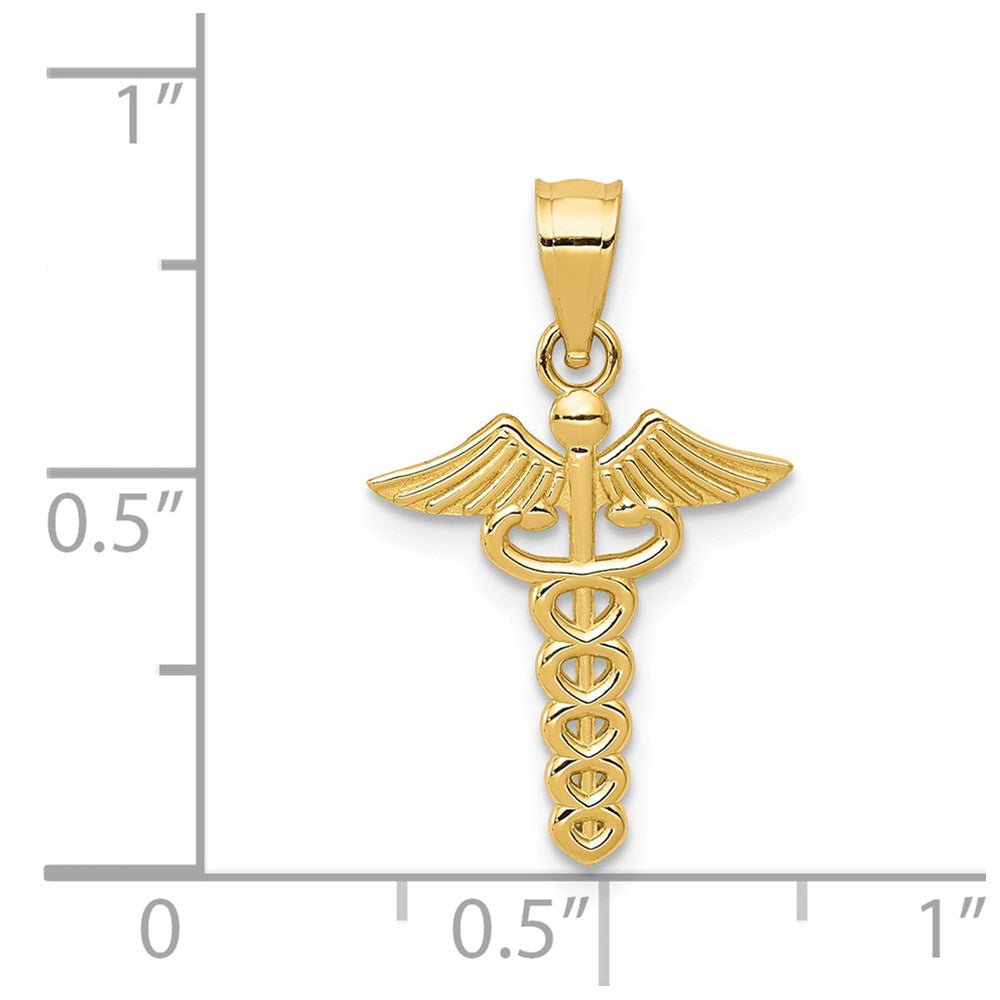 14k Yellow Gold 13 mm Caduceus Medical Pendant (0.75 grams)