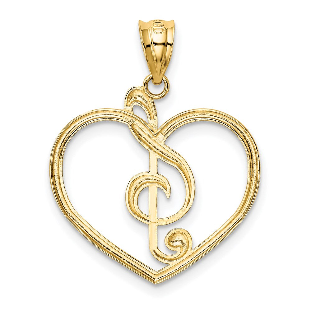 14k Yellow Gold 22 mm Treble Clef in Heart Charm (0.99 grams)