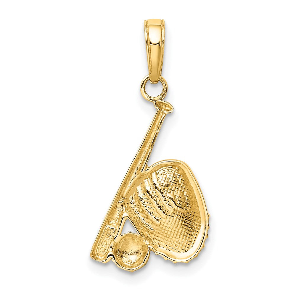14K and White Rhodium Baseball/Bat/Glove Pendant (1.09 grams)