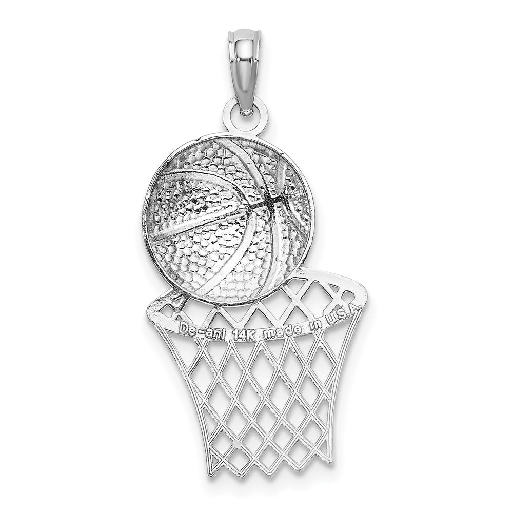 14k White Gold 14.9 mm White Basketball and Net Charm (1.42 grams)