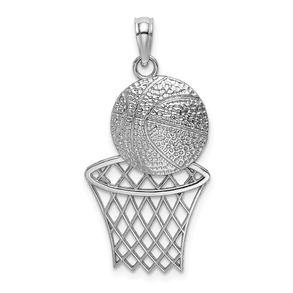 14k White Gold 14.9 mm White Basketball and Net Charm (1.42 grams)