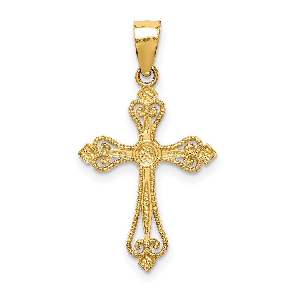 14k Yellow Gold 14 mm Mini Budded Cross Pendant (0.6 grams)