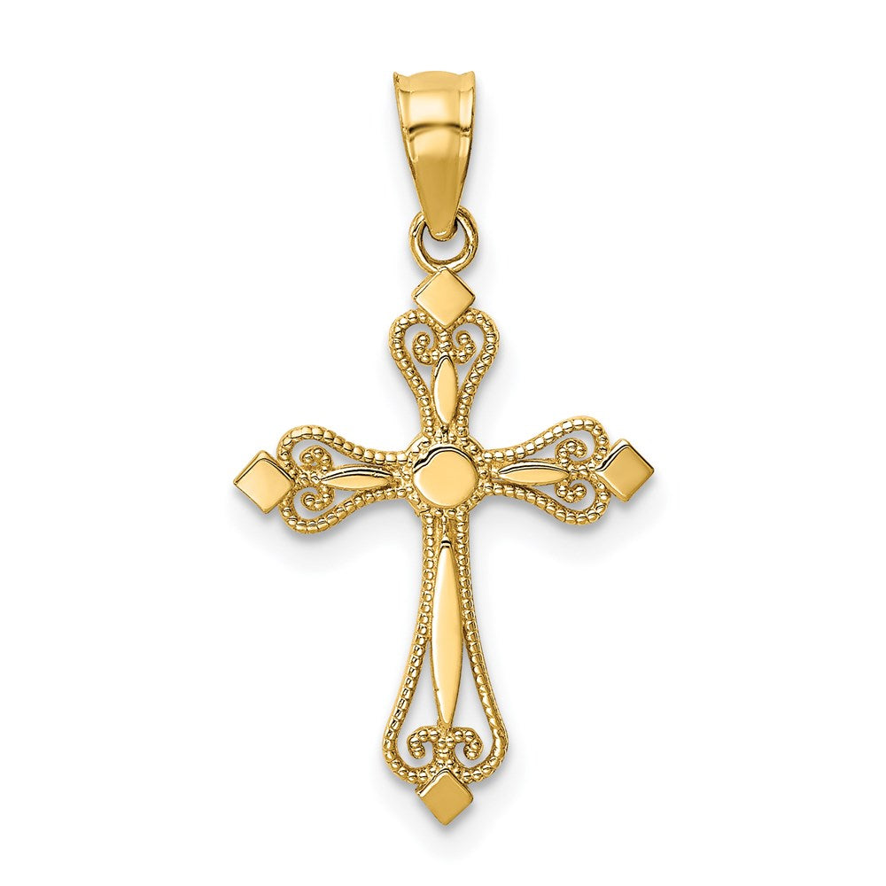 14k Yellow Gold 14 mm Mini Budded Cross Pendant (0.6 grams)