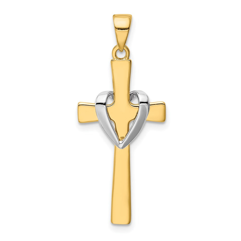 14k Yellow & Rhodium 14 mm  Polished Heart Cross Pendant