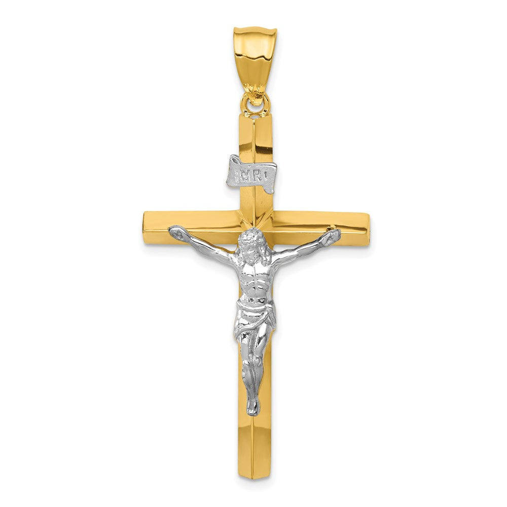 14k Two-tone 26 mm INRI Hollow Crucifix Pendant (4.52 grams)