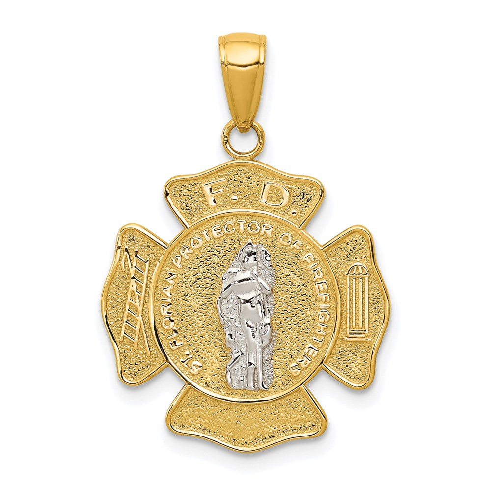 14k Two-tone 19.25 mm Saint Florian Medal Pendant (2.2 grams)