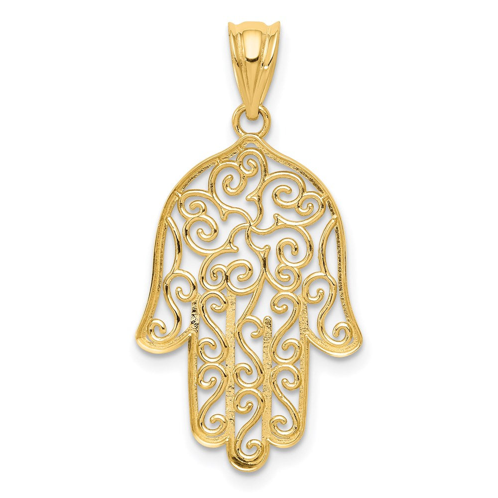 14k Yellow Gold 16 mm Filigree Hamsa Pendant (1.15 grams)