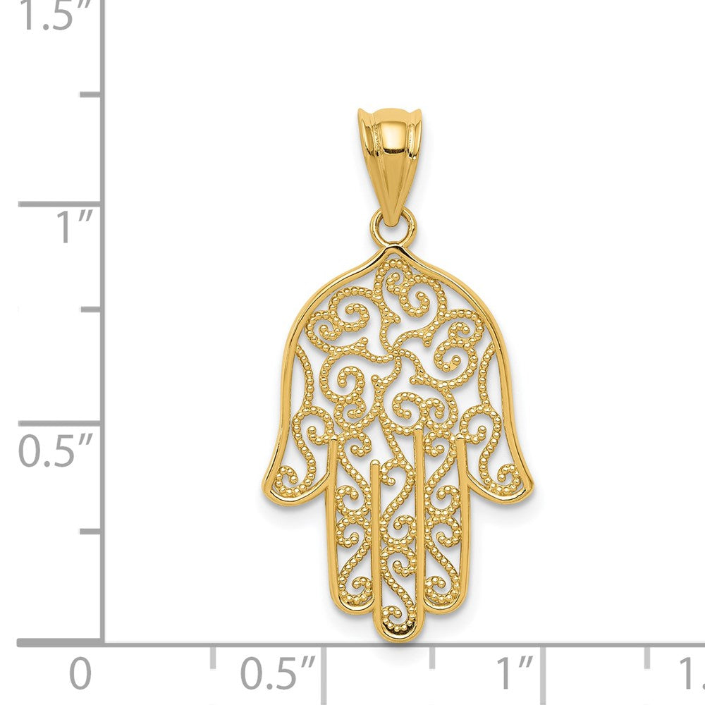 14k Yellow Gold 16 mm Filigree Hamsa Pendant (1.15 grams)