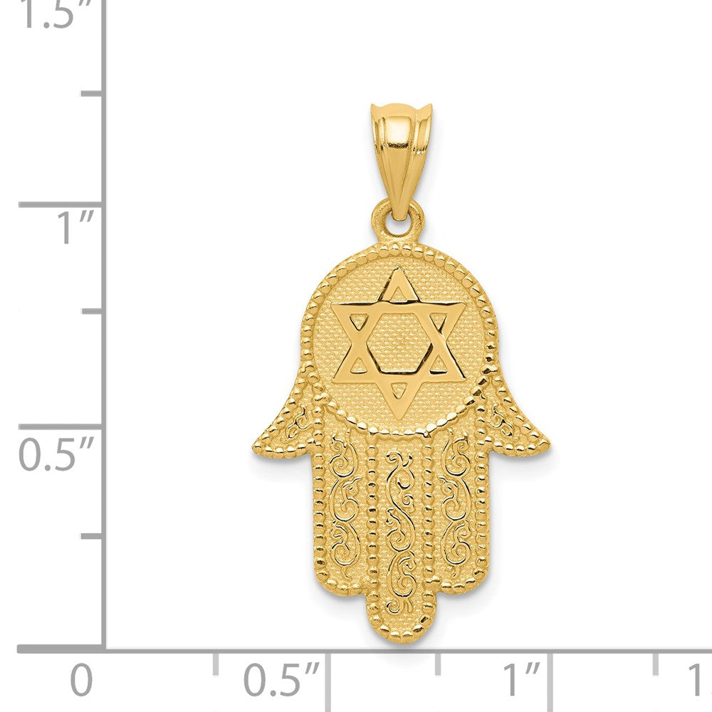 14k Yellow Gold 18 mm Hamsa w/Star of David Charm